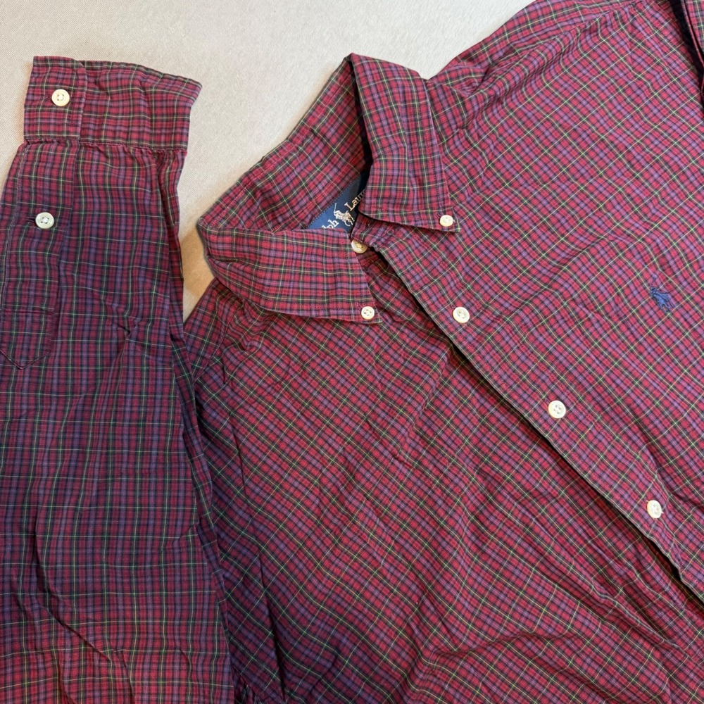 Polo Ralph Lauren Blake Mens Large Red Plaid Button Down Shirt‎ 100% Cotton L/S